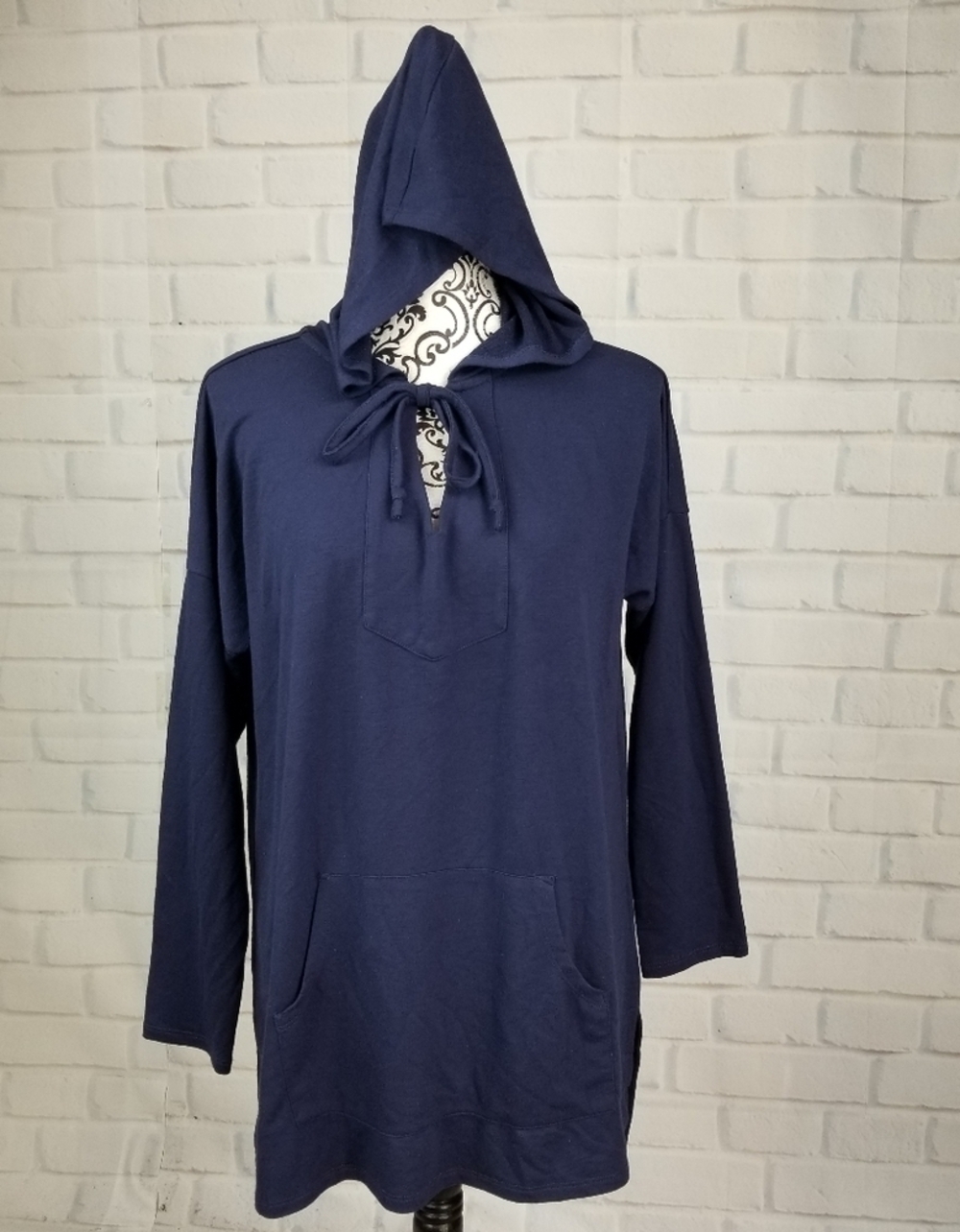 Soft Surroundings women's long sleeve stretch knit hoodie size large pocket B18a